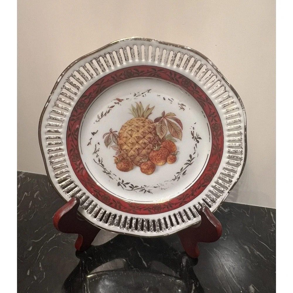 Vintage Winterling Bavaria Plates Fruit Pierced/Reticulated Set of 7 Pcs
